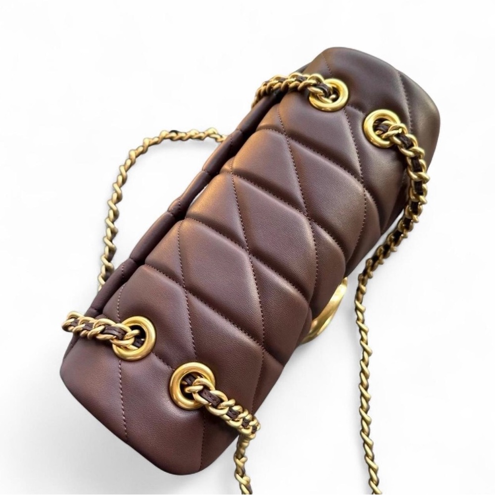 Coach Quilted Shoulder Bag in Brown with Gold Hardware - Picture 3 of 6